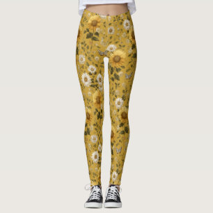 Solblommor och fjärilar på Gulten Bakgrund 1 Leggings