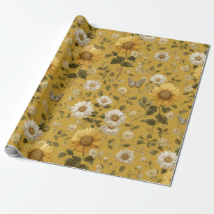 Solblommor och fjärilar på Gulten Bakgrund 1 Presentpapper