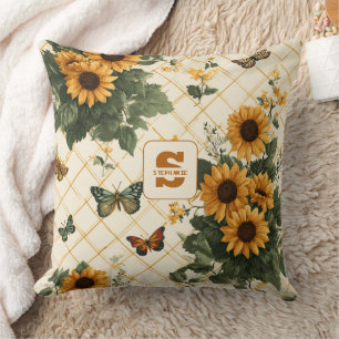 Solblommor och fjärilar på Light Gult Kudde