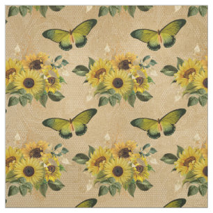 Solblommor och fjärilar tyg