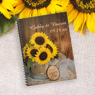Solblommor och Garden Watering Can Barn Bröllop Anteckningsbok Med Spiral