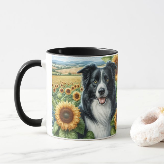 Solblommor och Gräns Collie Hund älskare Mugg (Med munk)