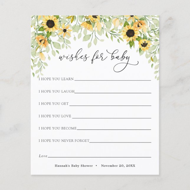 Solblommor och Grey Önskemål för Baby Card (Framsida)