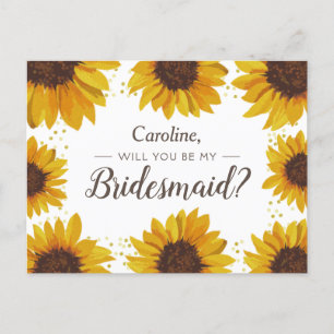Solblommor och Guld Dots blir min bridesmaid Inbjudan Vykort