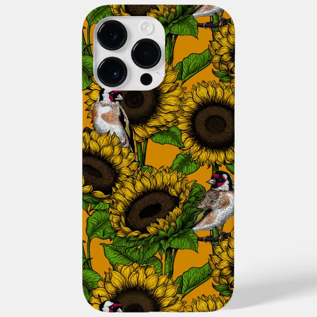 Solblommor och guldfinkar på orangen (Baksida)