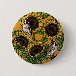Solblommor och guldfinkar på orangen knapp