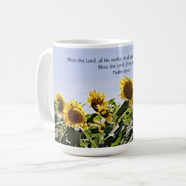 Solblommor och Himmel med Scripture Mugg Kopp (Framsida vänster)