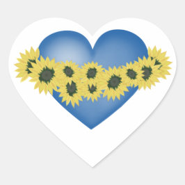 Solblommor och hjärta. Kärlek och blommor. Hjärtformat Klistermärke