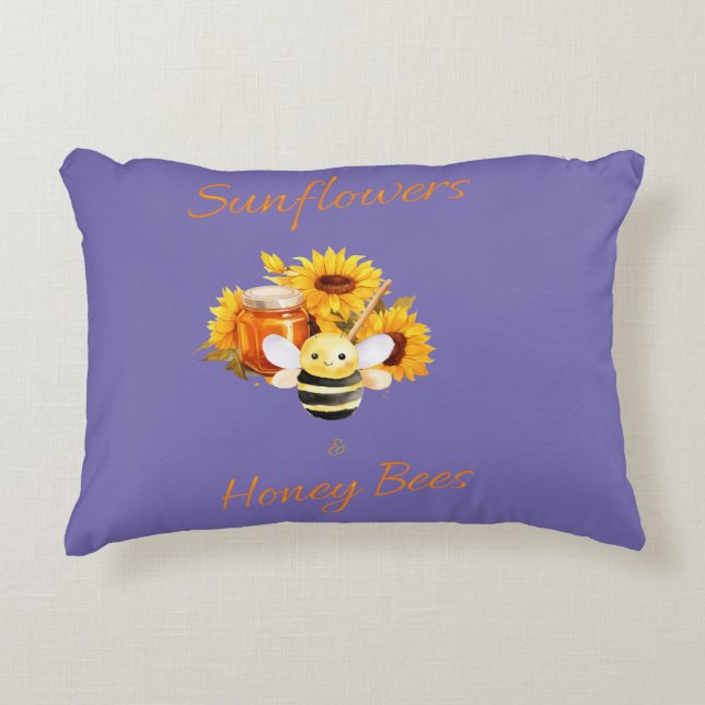"Solblommor och honungsbin" Prydnadskudde (Framsidan)