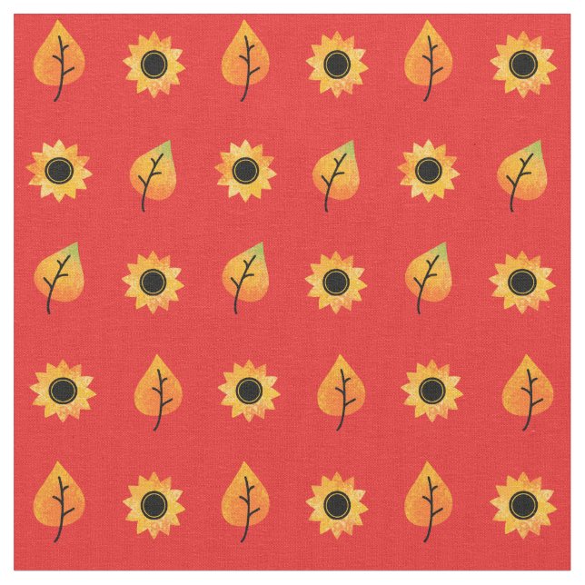 Solblommor och Höst löv Tyg (Närbild)