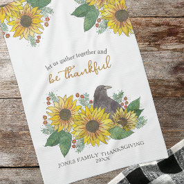 Solblommor och Kråka - Thanksgiving-familj Kökshandduk
