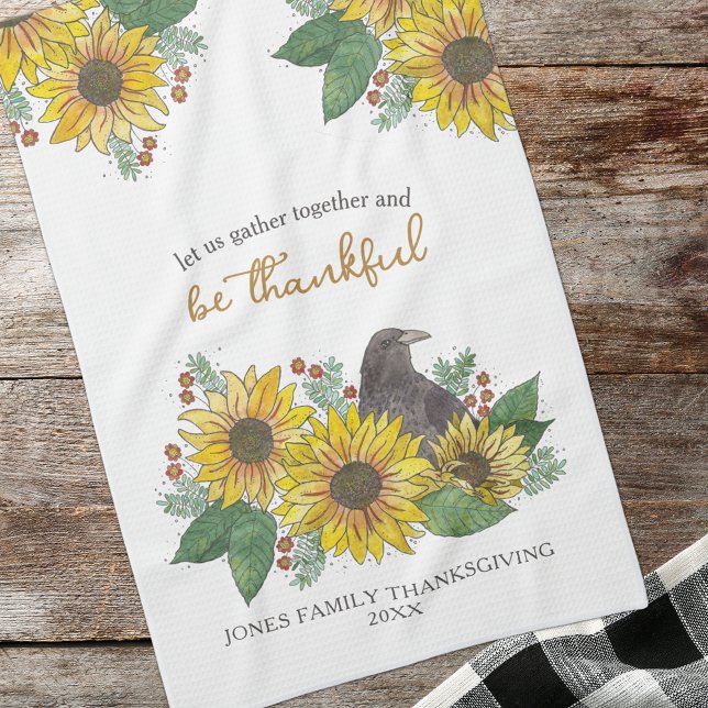 Solblommor och Kråka - Thanksgiving-familj Kökshandduk (Skapare uppladdad)