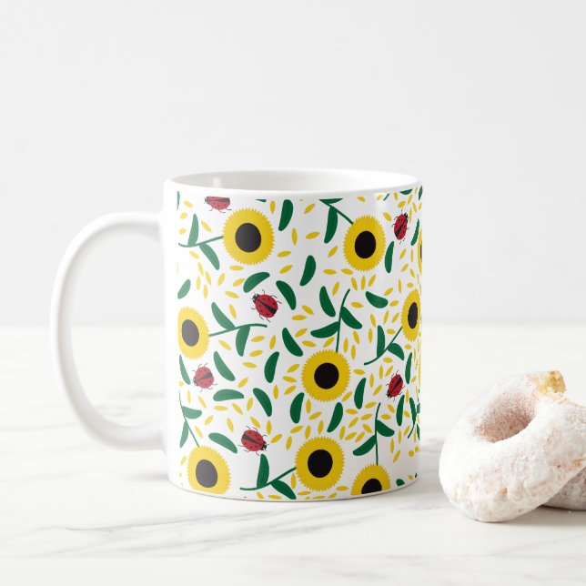 Solblommor och ladybugs Mönster Kaffemugg (Med munk)