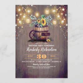 Solblommor och Mason Burk Ljus Rustic Birthday Inbjudningar