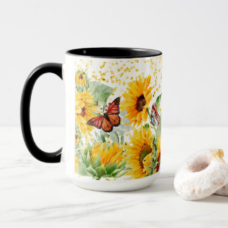 Solblommor och monarch Butterflies Mugg
