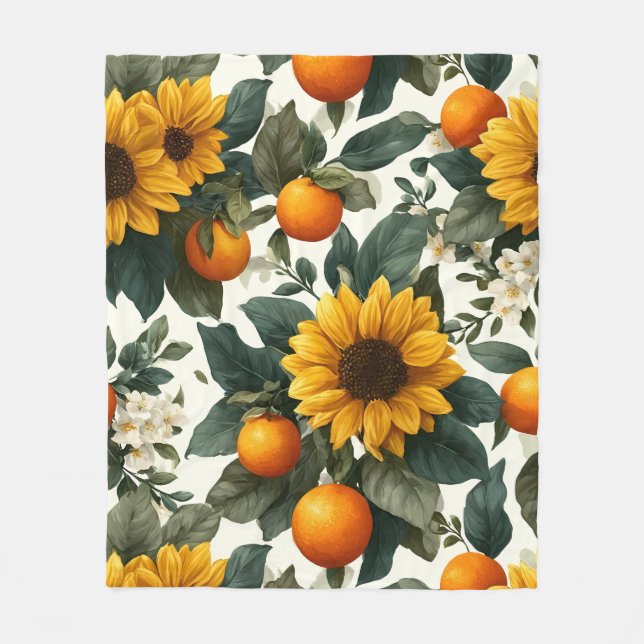 Solblommor och Orangar - Höstdesign Fleecefilt (Framsidan)