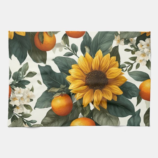 Solblommor och Orangar - Höstdesign Kökshandduk (Horisontell)