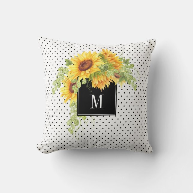 Solblommor och prickad Mönster med Monogram Kudde (Framsida)