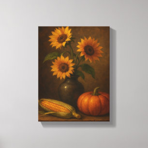 Solblommor och Pumpkin Autumn Life Canvastryck