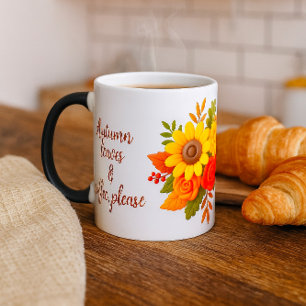 Solblommor och Pumpkin Blommigt Design. Mysigt hös Magisk Mugg