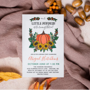 Solblommor och Pumpkin Höst Småbarn Födelsedagsfes Inbjudningar
