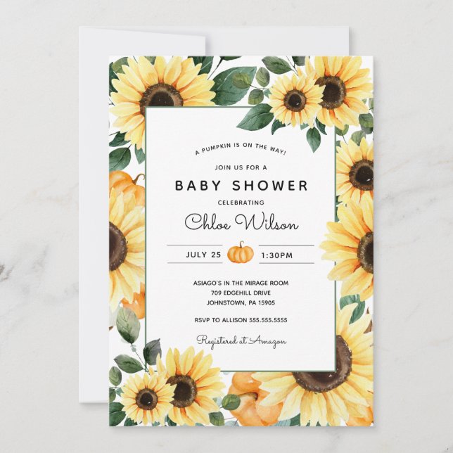 Solblommor och pumpor Baby Shower Inbjudningar (Framsida)