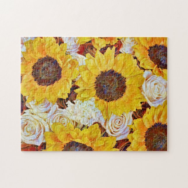 Solblommor och Ro Art Flower Puzzle Pussel (Horisontell)