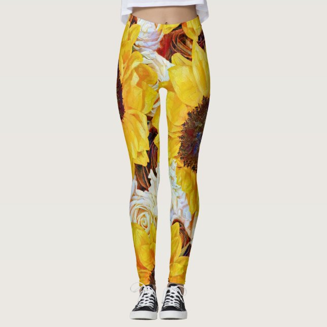Solblommor och Ro Art Leggings (Framsida)