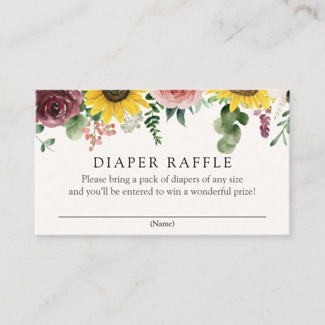 Solblommor och Ro Diaper Raffle infoga card Tilläggskort (Framsida)