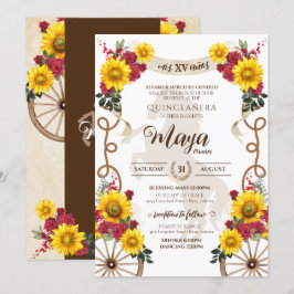 Solblommor och Röd ros Rustic Charro Quinceanera Inbjudningar