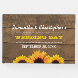 Solblommor och Rustic Wood Bröllop Guest Bok