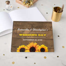 Solblommor och Rustic Wood Bröllop Guest Bok
