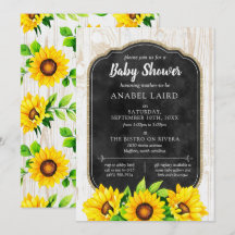 Solblommor och Rustic Wood Land Farm Baby Shower
