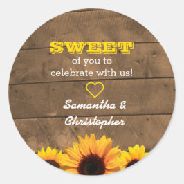 Solblommor och Rustic Wood Sweet Treat Bag Sticker Runt Klistermärke