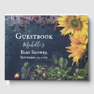 Solblommor och Slate Rustic Land Baby Shower Gästböcker