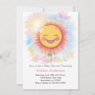 Solblommor och Smile Sunshine Girl Baby Shower Inbjudningar