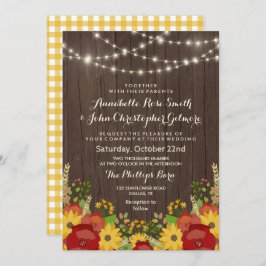 Solblommor och String Ljus Rustic Bröllop Inbjudningar