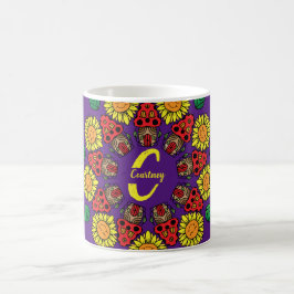 Solblommor och svampar Personlig Mandala Lila Kaffemugg
