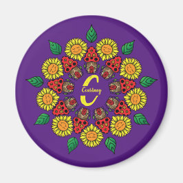 Solblommor och svampar Personlig Mandala Lila Magnet