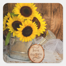 Solblommor och vattentätt Kan Bröllop spara datum Fyrkantigt Klistermärke