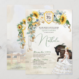 Solblommor och Vit ros Rustic Charro Quinceanera Inbjudningar