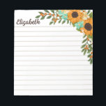 Solblommor Orange Berries har länkat ditt namn Anteckningsblock<br><div class="desc">Personlig solrosblomma med praktiskt linjer och ditt namn i ett brunt skript och gult solblommor och mindre blommor i gult, turkos och vitt med berry grenar på högerna av anteckningsblocket. Solrosolens temade personlig-anteckningsblock med fodrad papper och med ditt namn tryckt i ett charmerande brunt skript. Skaffa anteckningar och meddelanden på...</div>