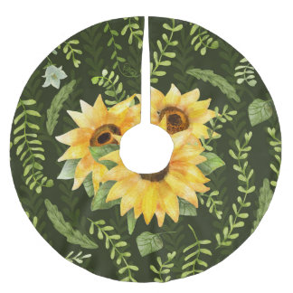 Solblommor Örters Löv Watercolor Mönster Julgransmatta Borstad Polyester