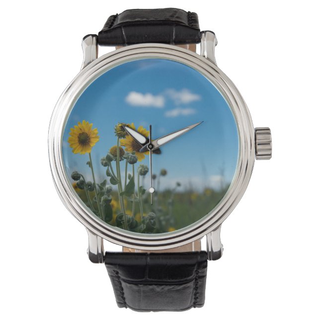 Solblommor på Blå himmel Armbandsur (Framsida)
