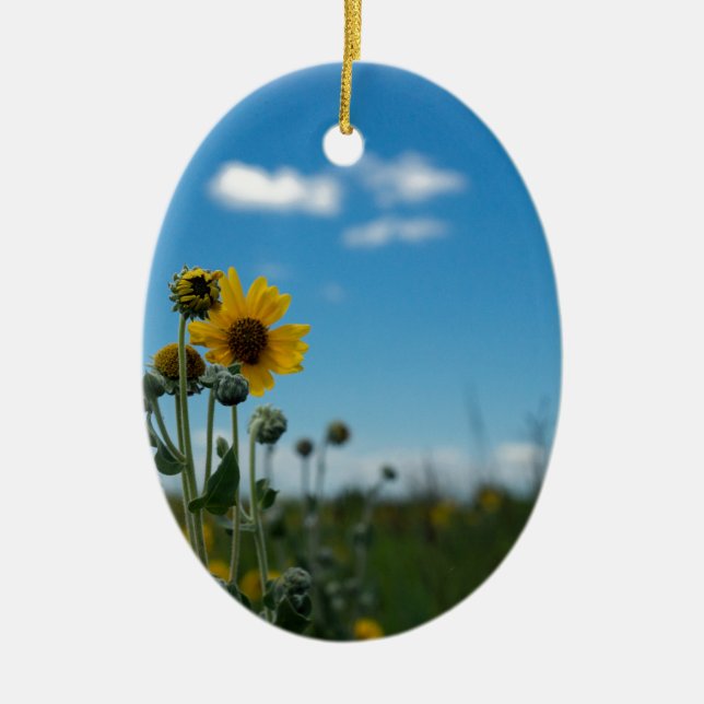 Solblommor på Blå himmel Julgransprydnad Keramik (Framsidan)