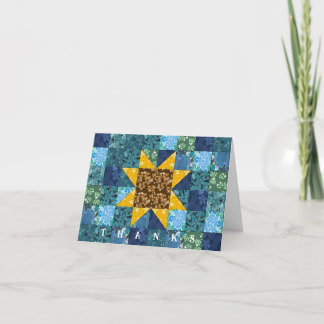 Solblommor på Blue Americana Patchwork Quilt Tack Kort