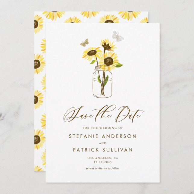 Solblommor på Mason Burk Spara datum meddelande Inbjudningar (Fram/baksida)