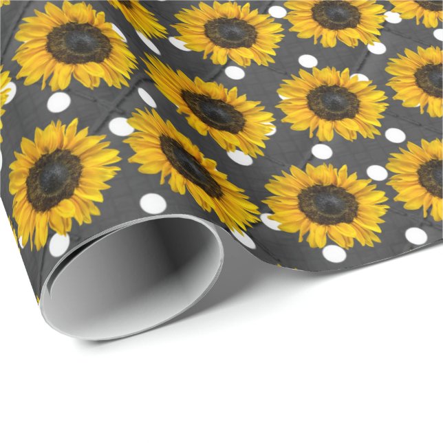 Solblommor på polka dots presentpapper (Rullad Hörn)