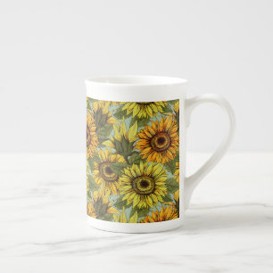 Solblommor på Sage Background Foliage Orange Yello Benporslin Mugg