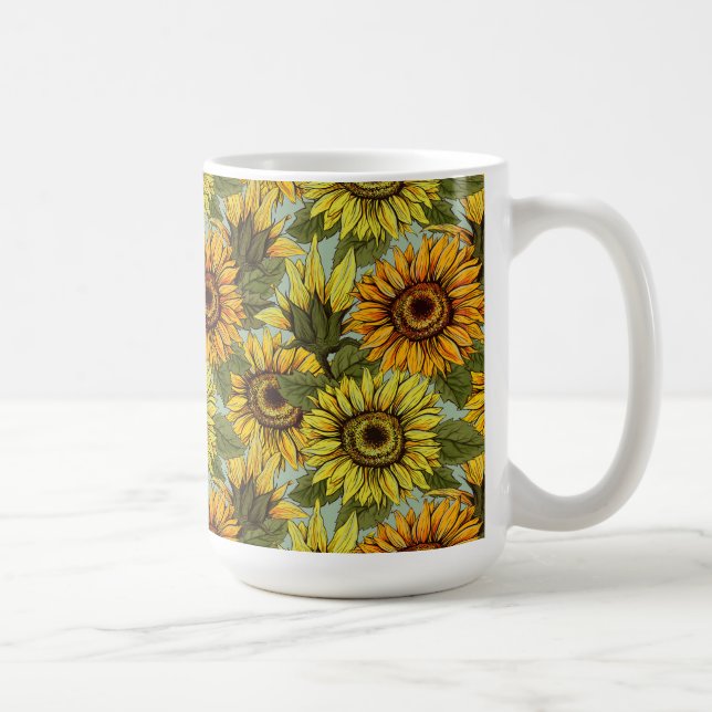 Solblommor på Sage Background Foliage Orange Yello Kaffemugg (Höger)